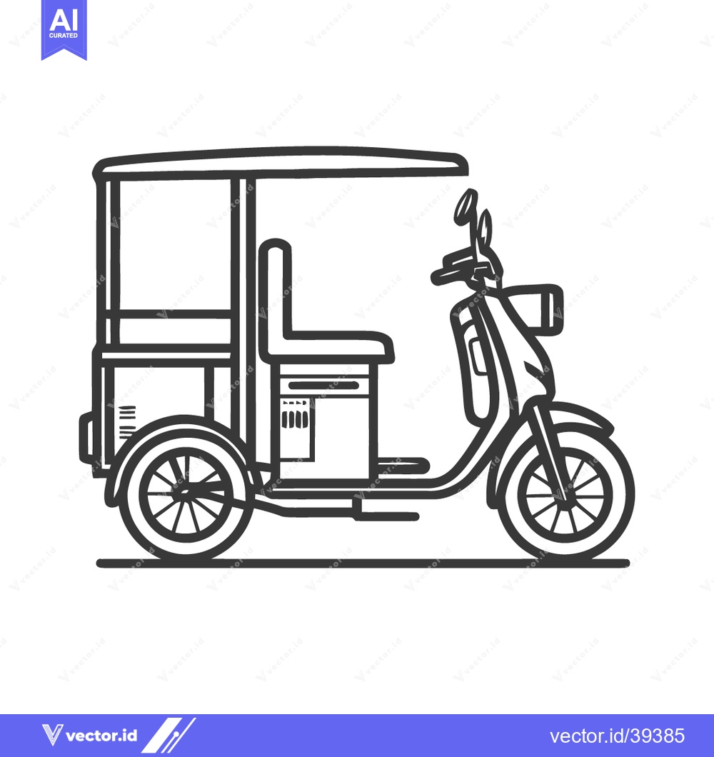 Premium Vector of Minimalist Line Art: Classic Black and White Tuk-Tuk Illustration