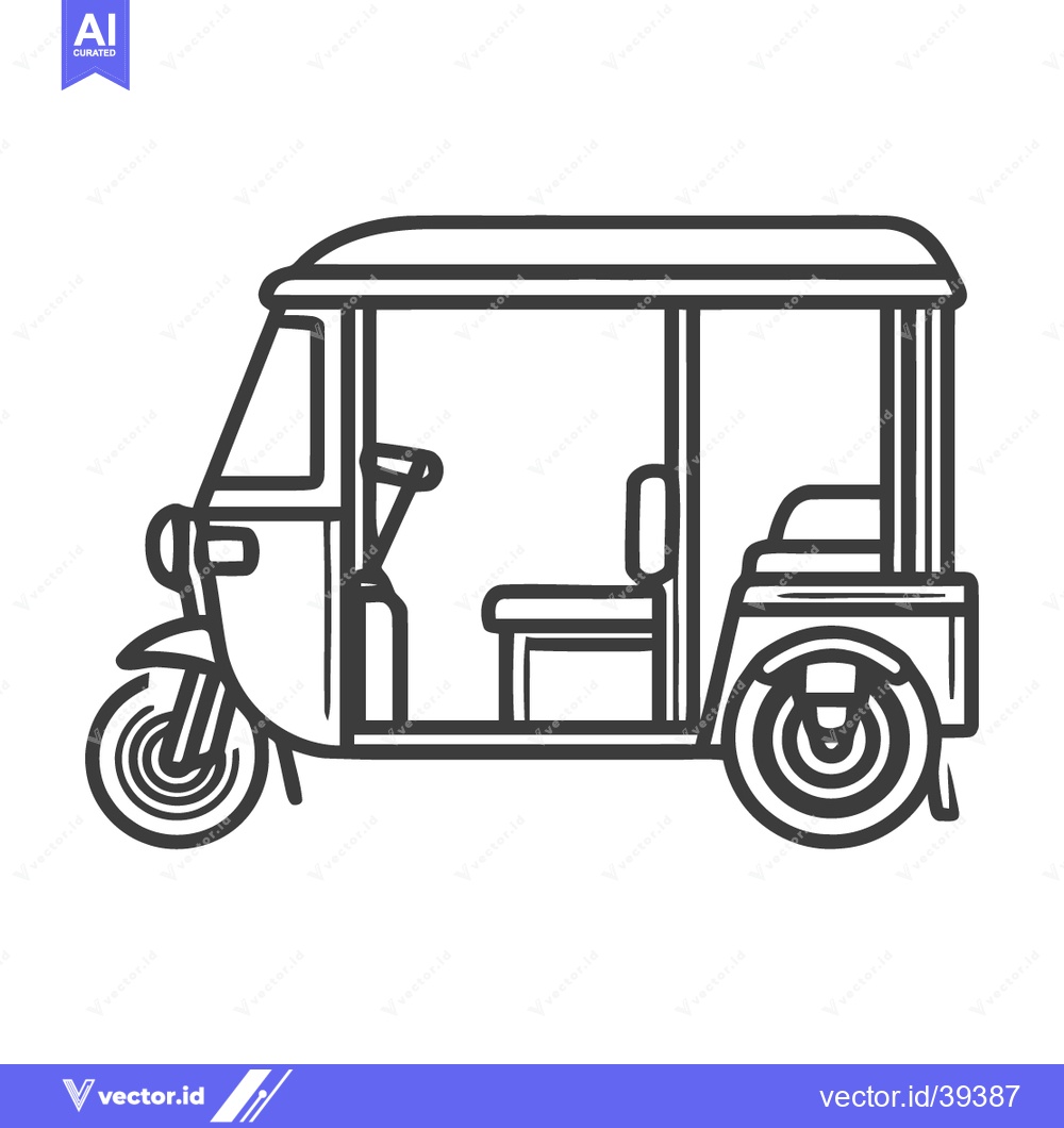 Premium Vector of Stylized Tuk-Tuk Illustration: Black Outline on White Background, Tran