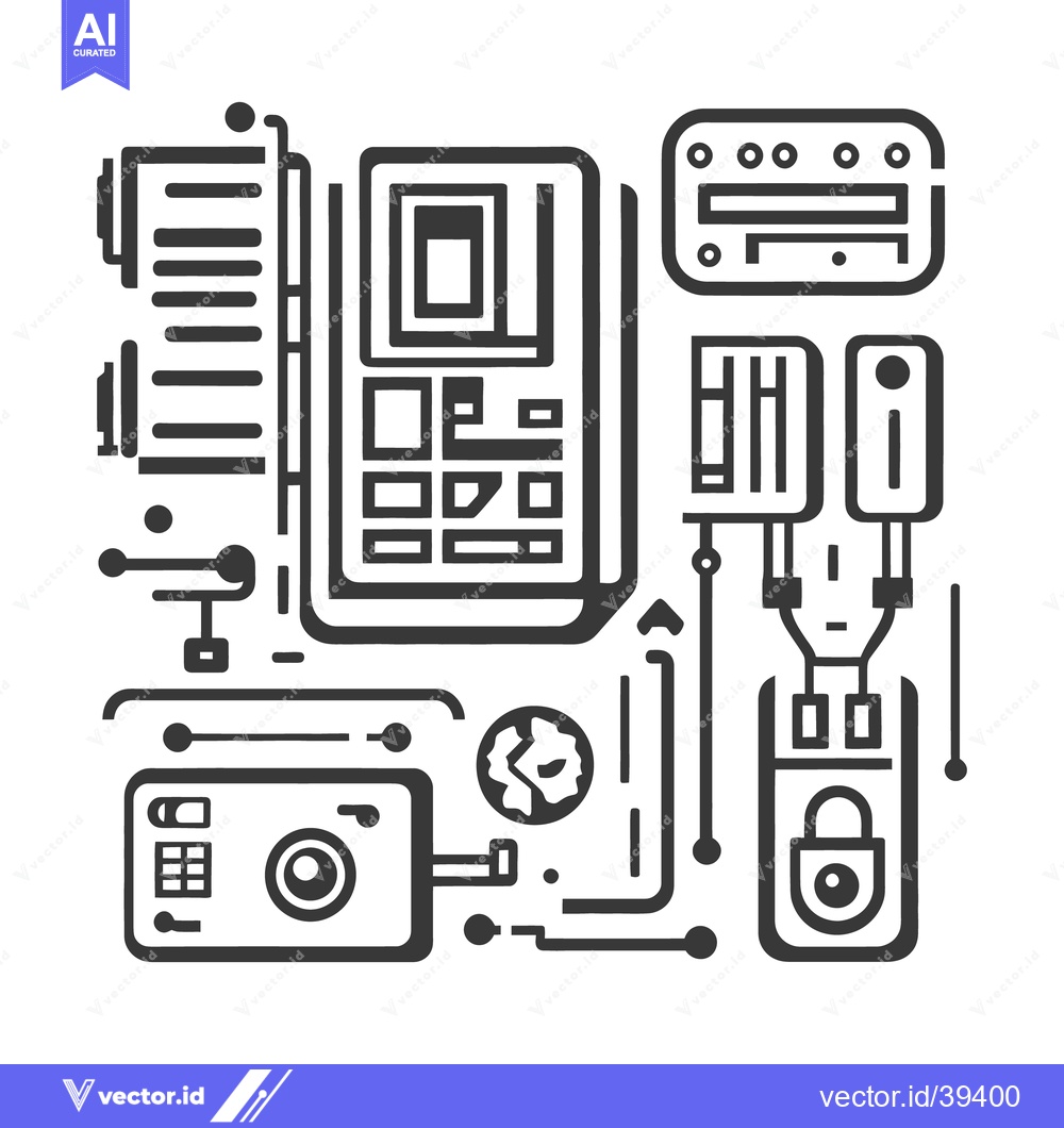 Premium Vector dari A minimalist technical illustration depicting connected electronic com