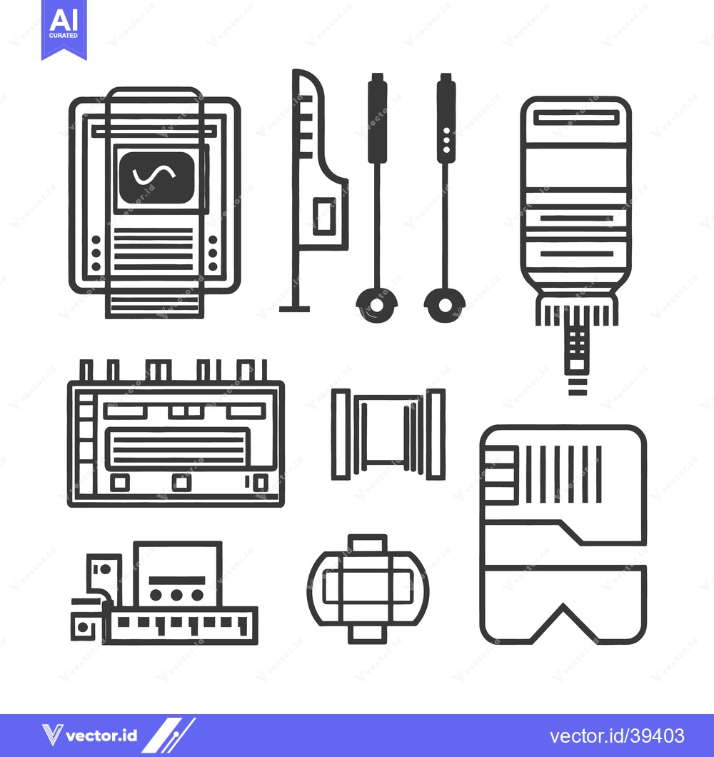Premium Vector of Several electronic medical and scientific devices displayed in monochr