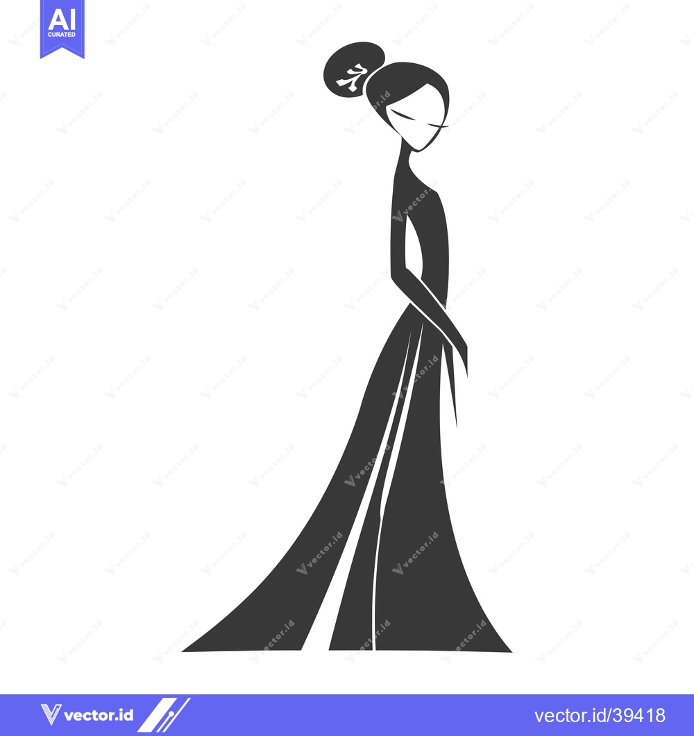 Premium Vector of Elegant Silhouette of a Woman in a Dress with Hair Up