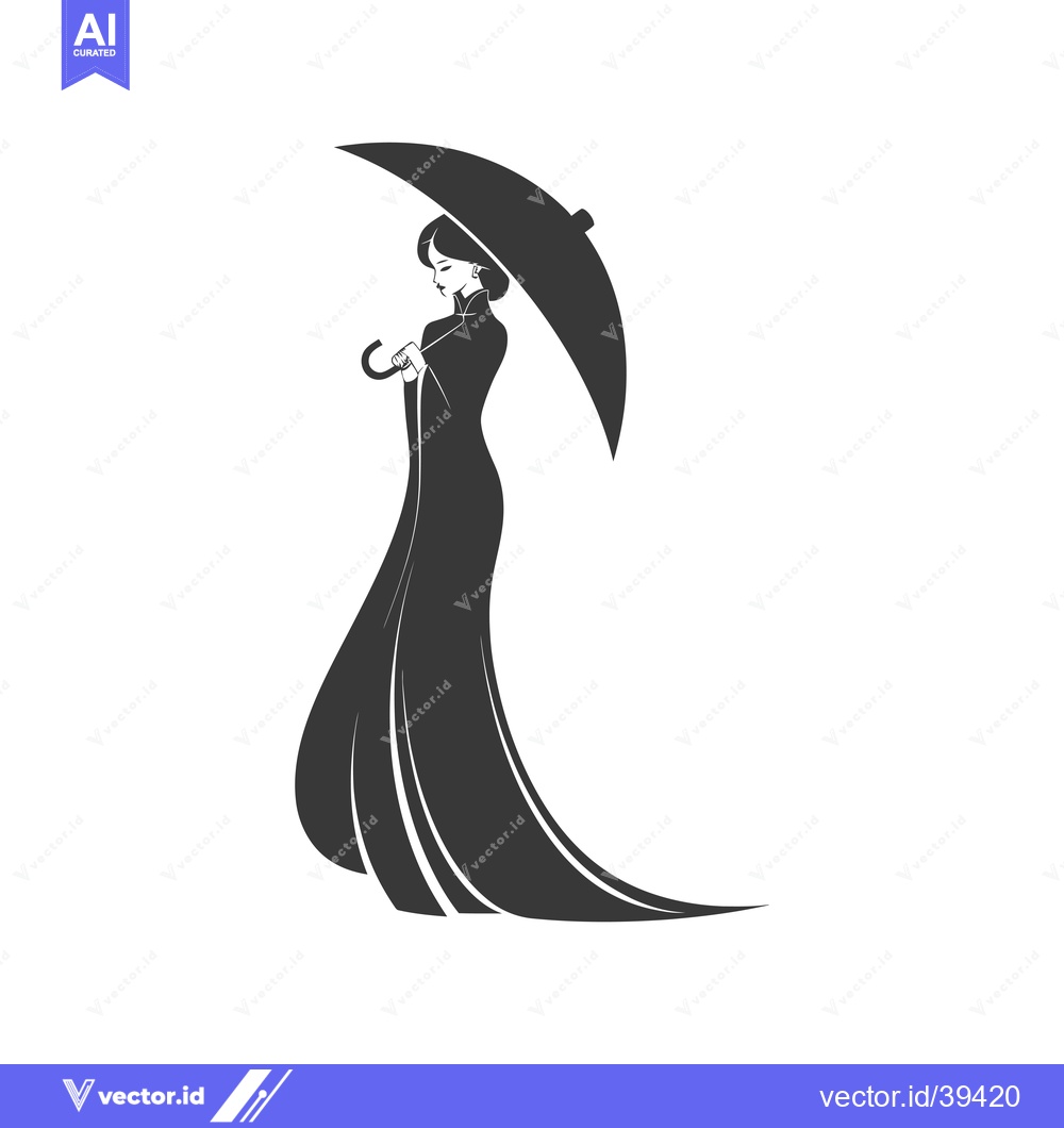 Premium Vector dari Elegant Woman Holding Umbrella in Flowing Dress