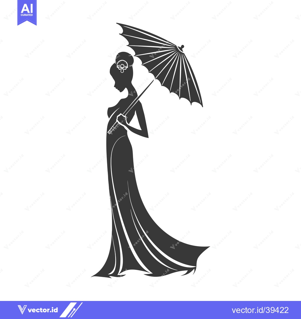 Premium Vector dari Elegant Woman in a Dress Holding an Umbrella