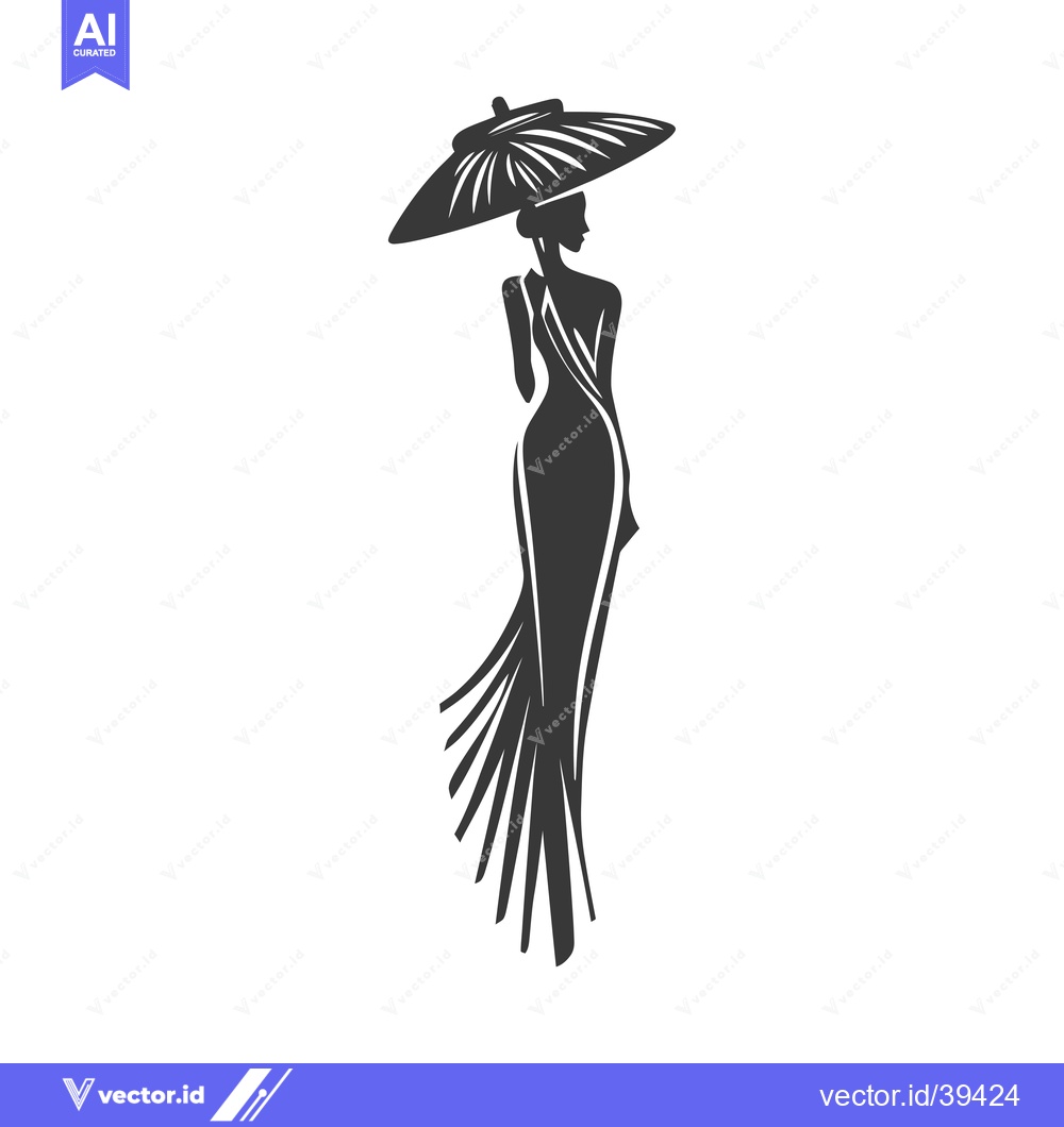 Premium Vector of Elegant Woman in a Dress with an Umbrella