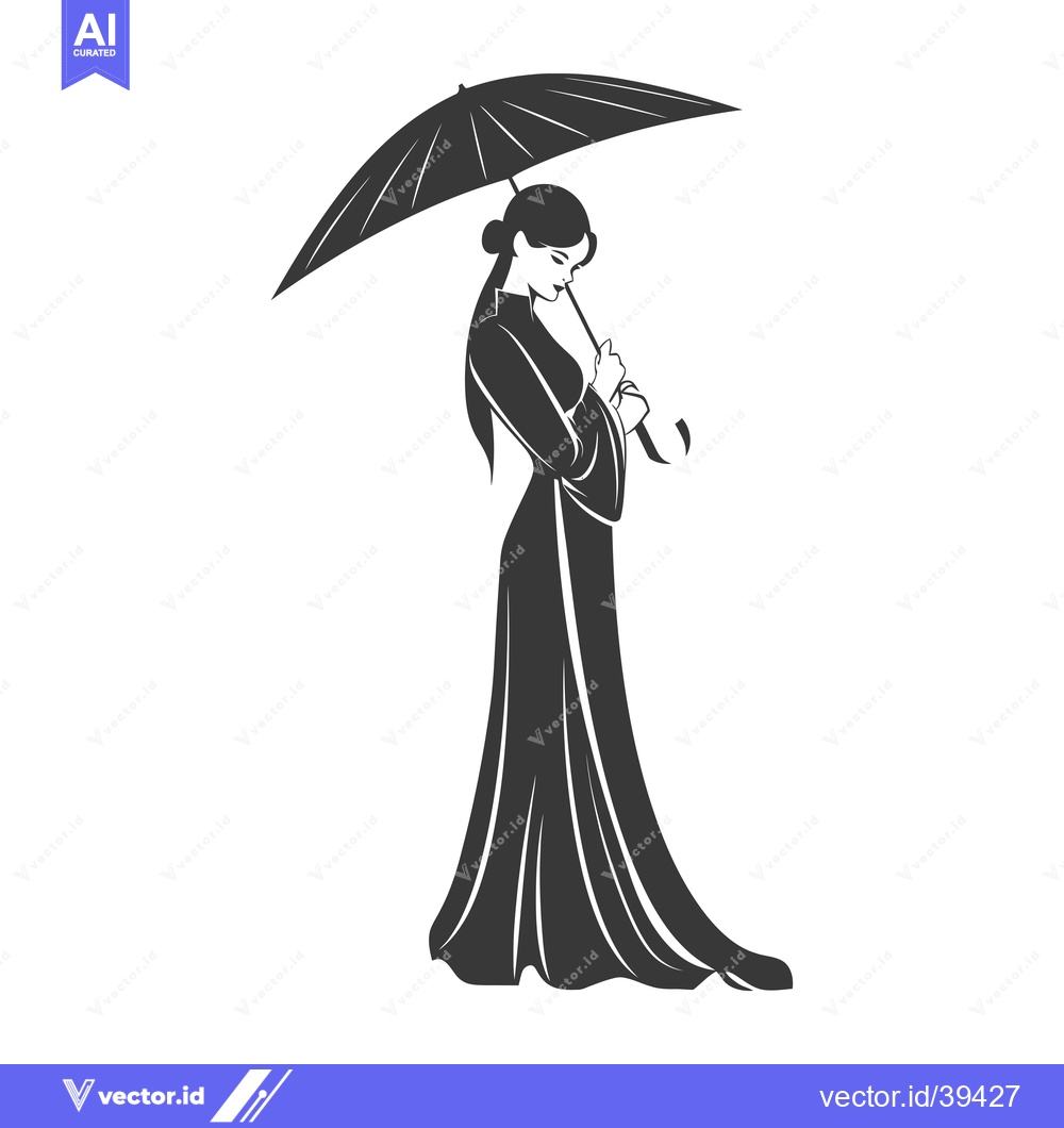 Premium Vector dari Elegant Woman in a Long Dress Holding an Umbrella