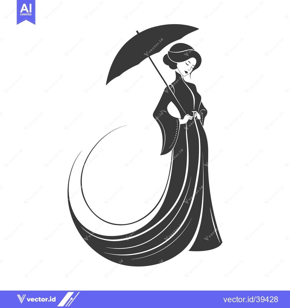 Premium Vector of Elegant Woman in a Long Dress with an Umbrella