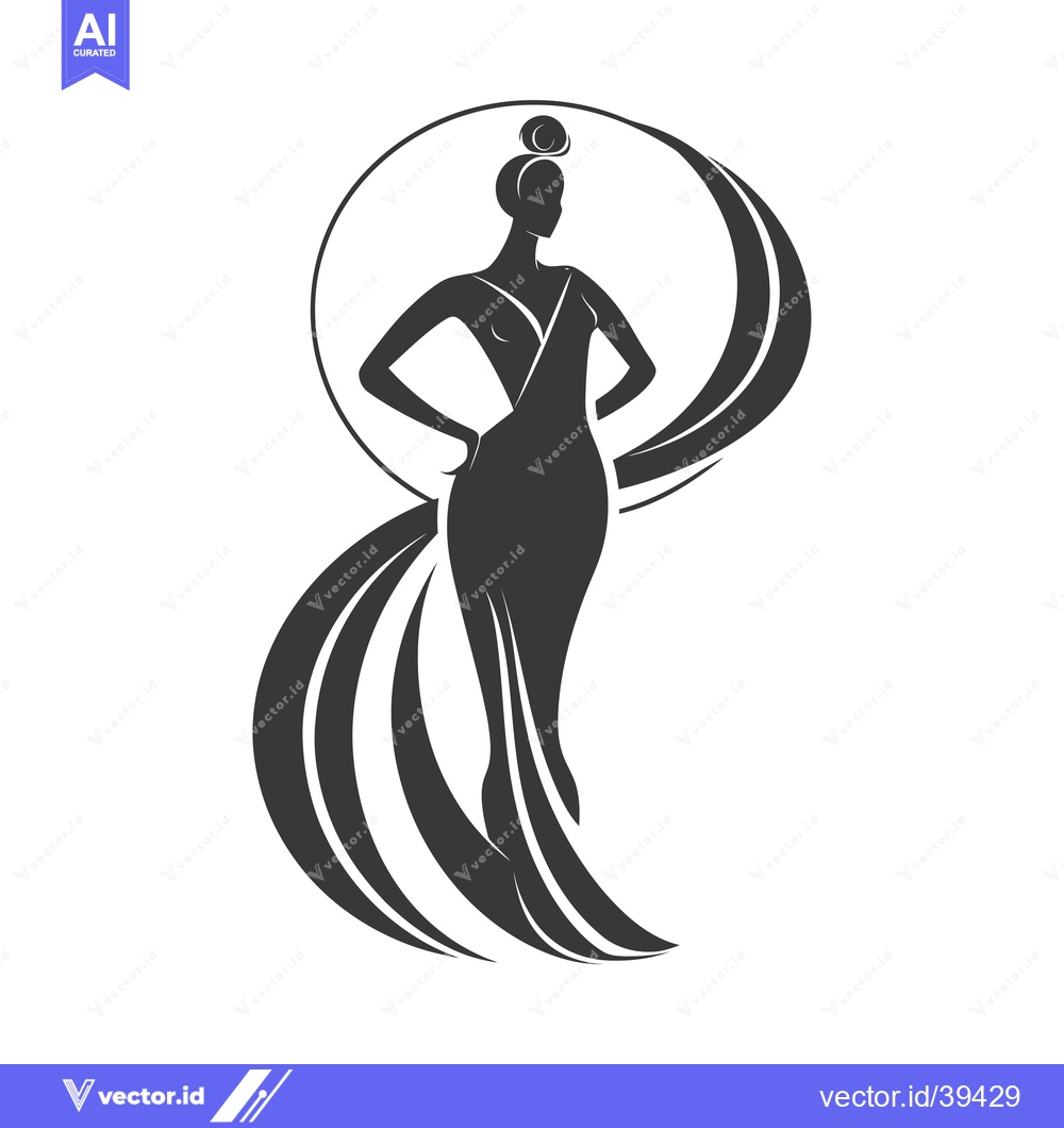 Premium Vector dari Elegant Woman in a Long Dress with Flowing Fabric