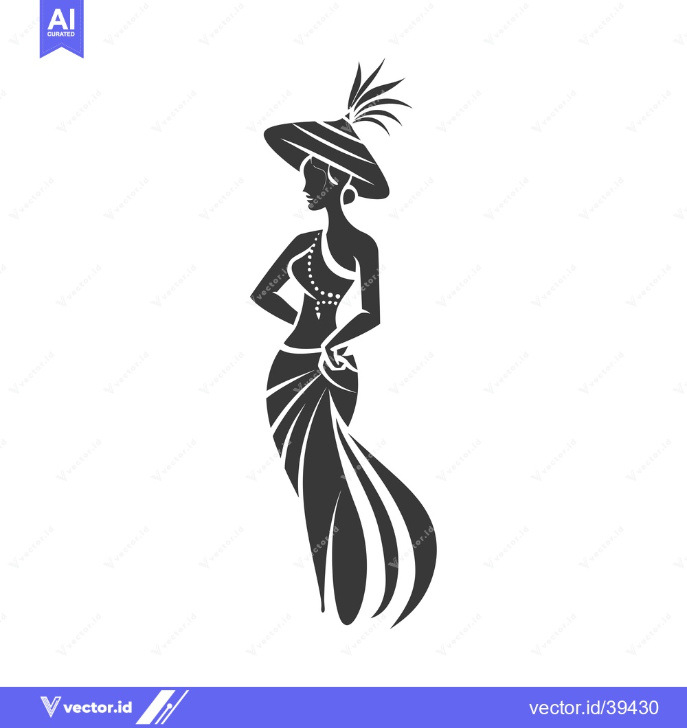 Premium Vector of Elegant Woman in a Wide-Brimmed Hat and Flowing Dress