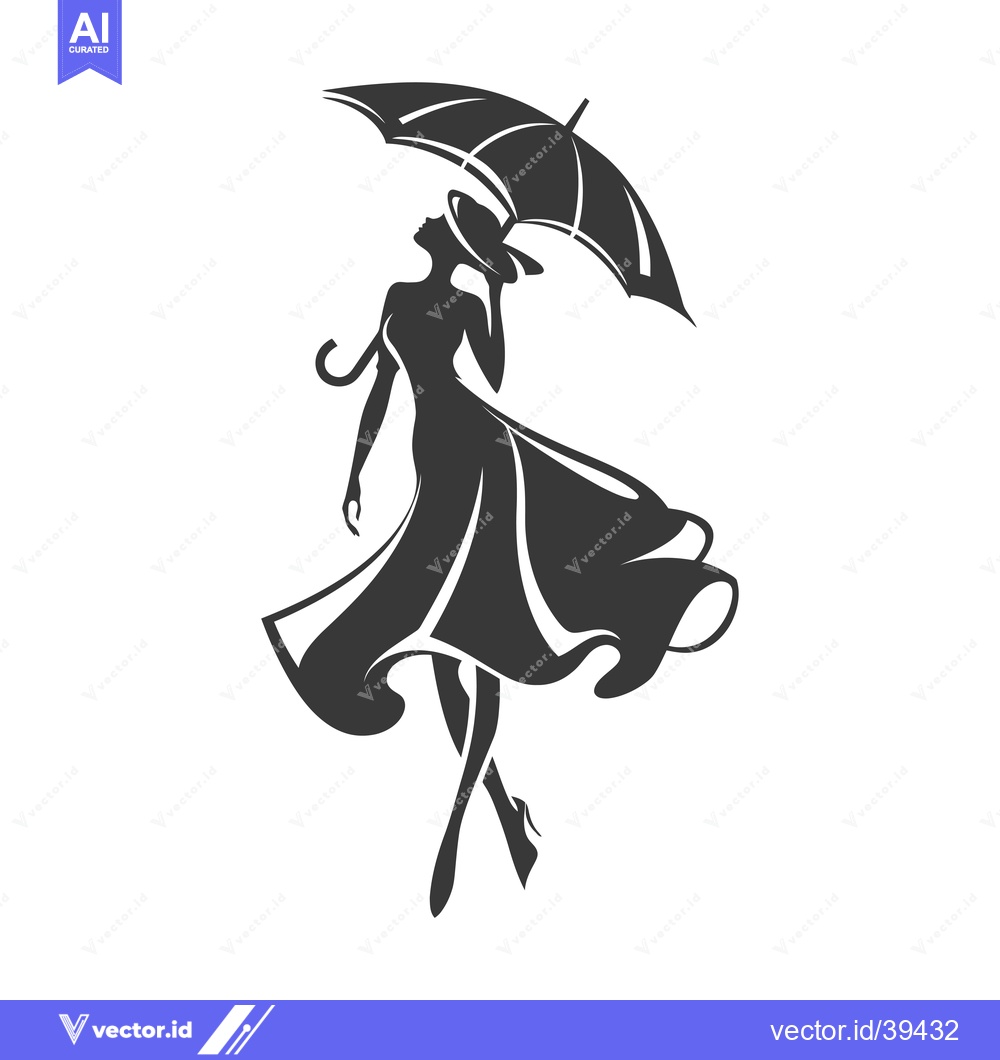 Premium Vector dari Elegant Woman in Dress with Umbrella and Hat