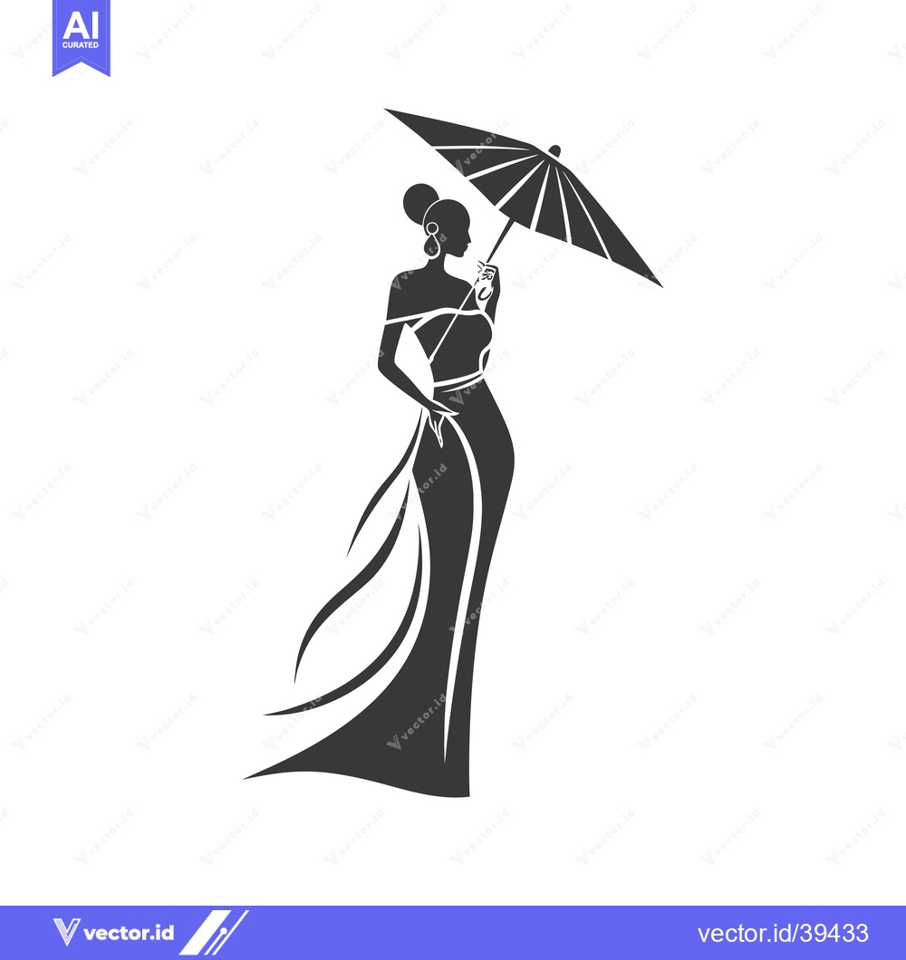 Premium Vector dari Elegant Woman in Dress with Umbrella Silhouette