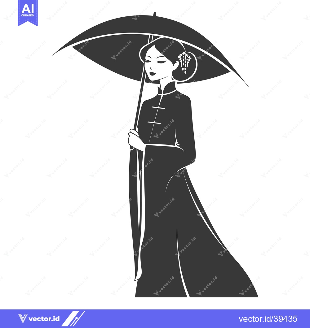 Premium Vector of Elegant Woman in Traditional Chinese Dress with Umbrella