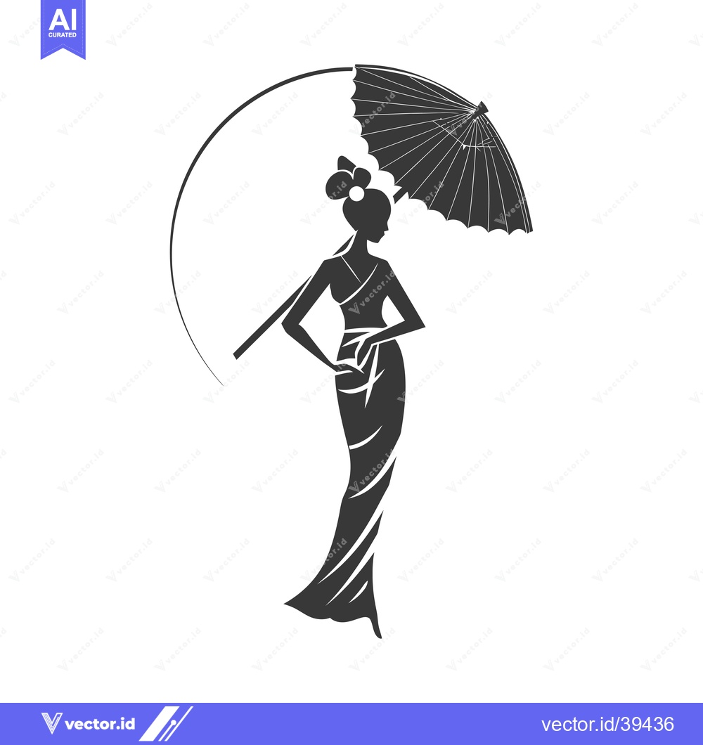 Premium Vector of Elegant Woman in Traditional Dress Holding an Umbrella