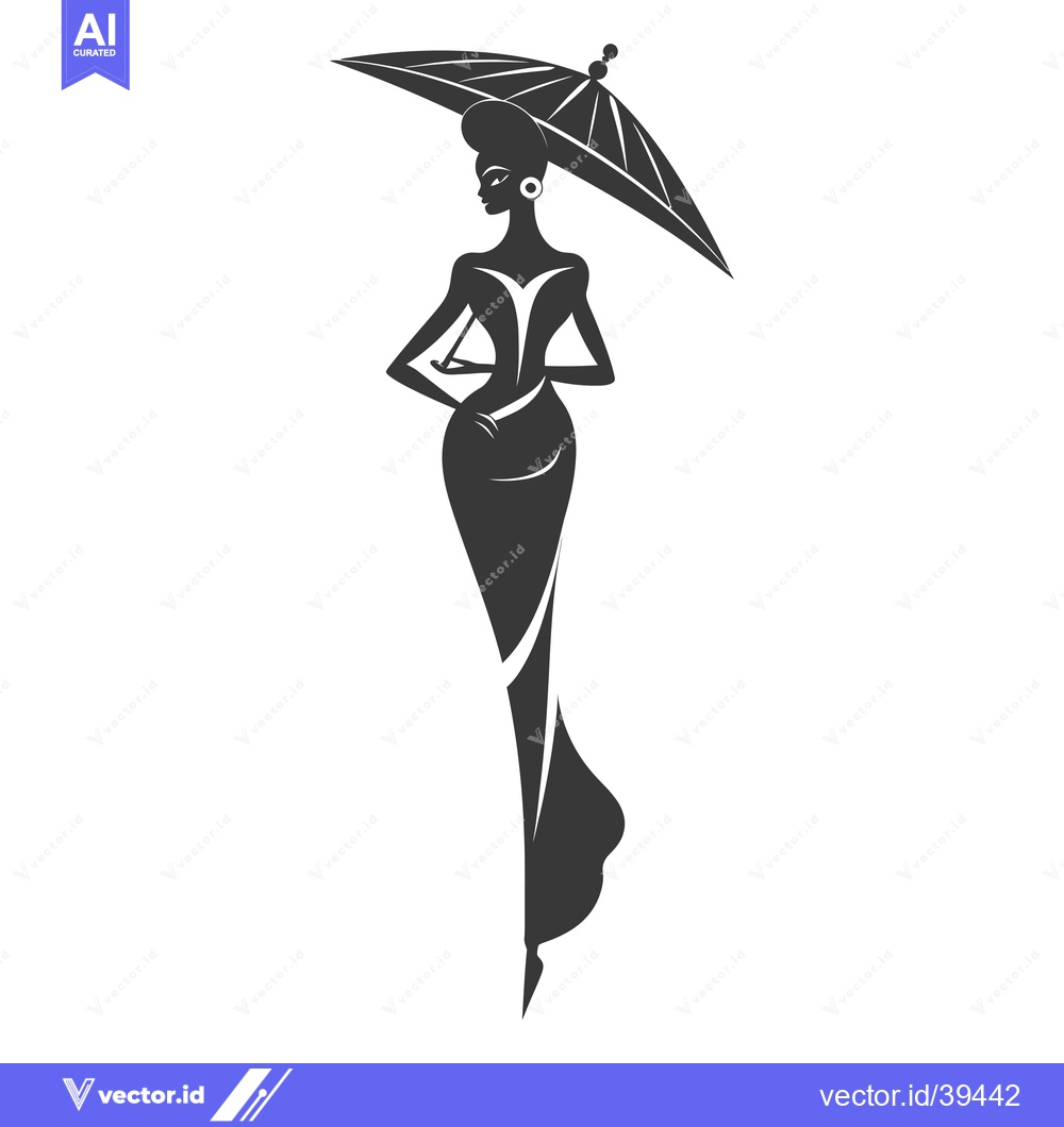 Premium Vector of Elegant Woman Silhouette with Umbrella