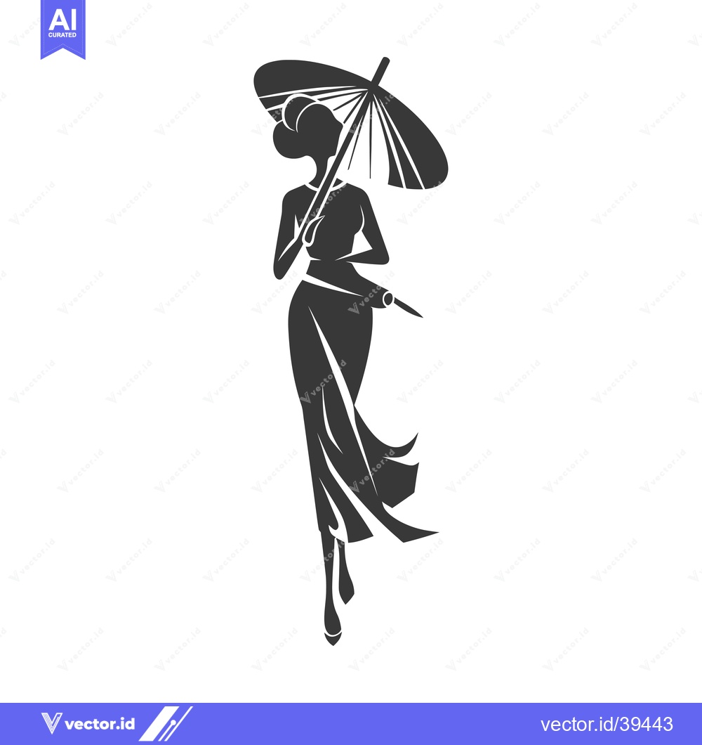 Premium Vector of Elegant Woman Walking with Umbrella and Stylish Dress