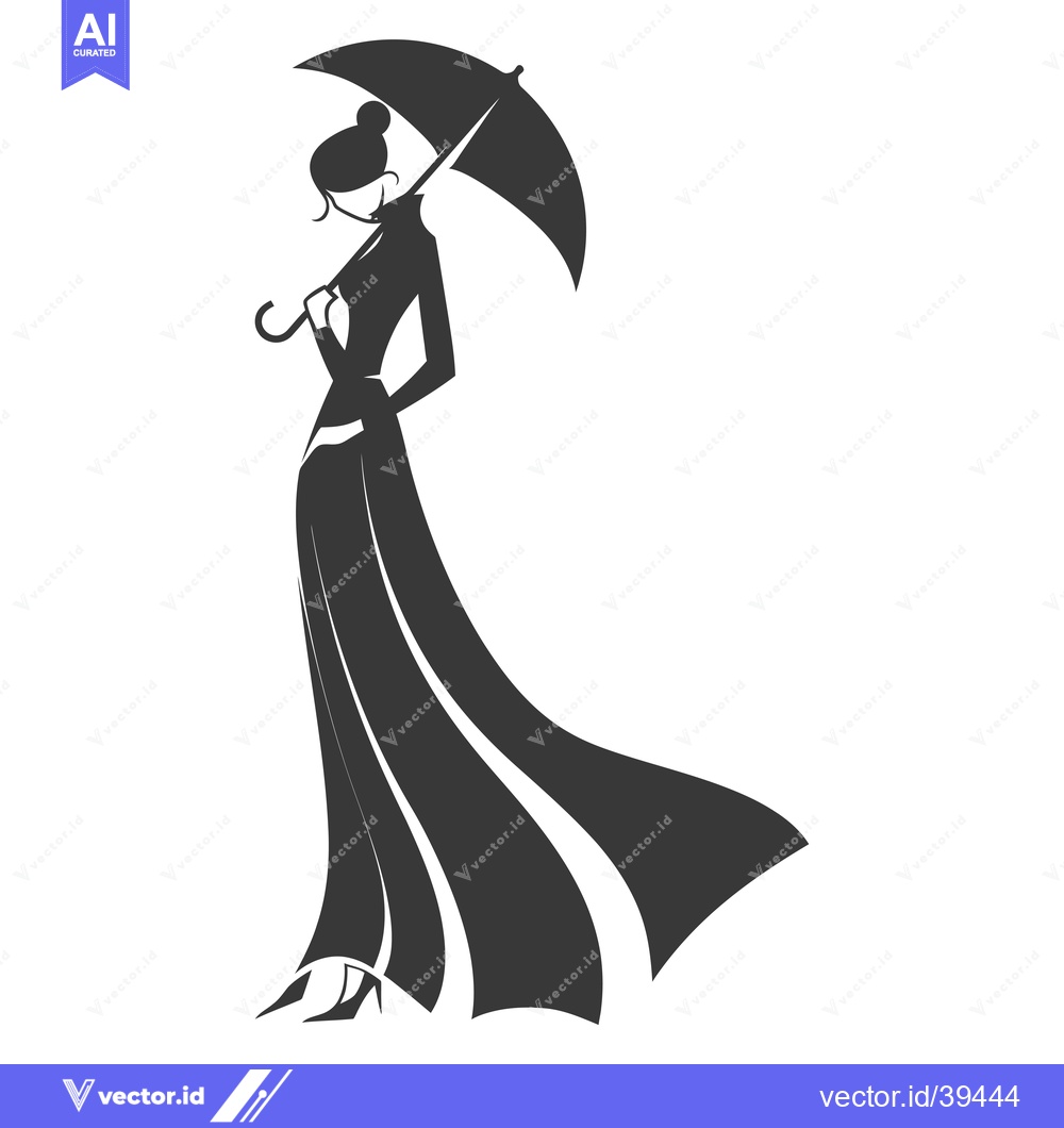 Premium Vector dari Elegant Woman with Umbrella and Flowing Dress Silhouette