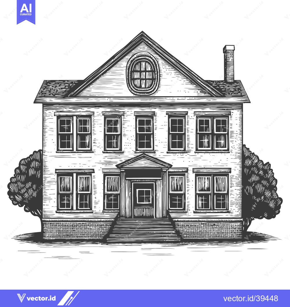 Premium Vector dari Elegant Two Story House With Steps and Trees