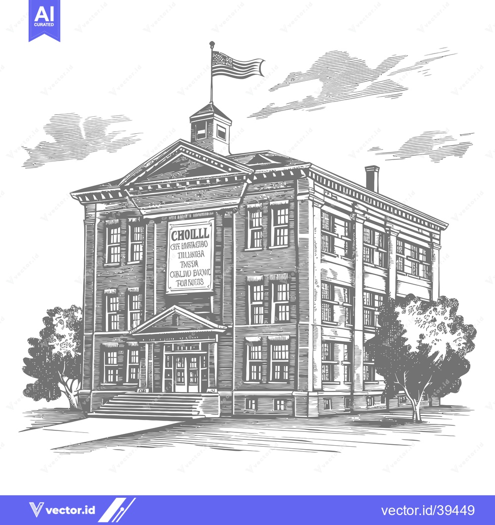 Premium Vector dari A Classic Brick Schoolhouse With American Flag