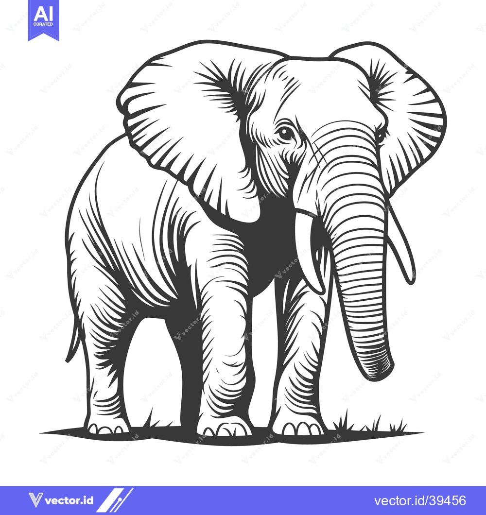 Premium Vector of A large elephant standing with detailed features and textured lines