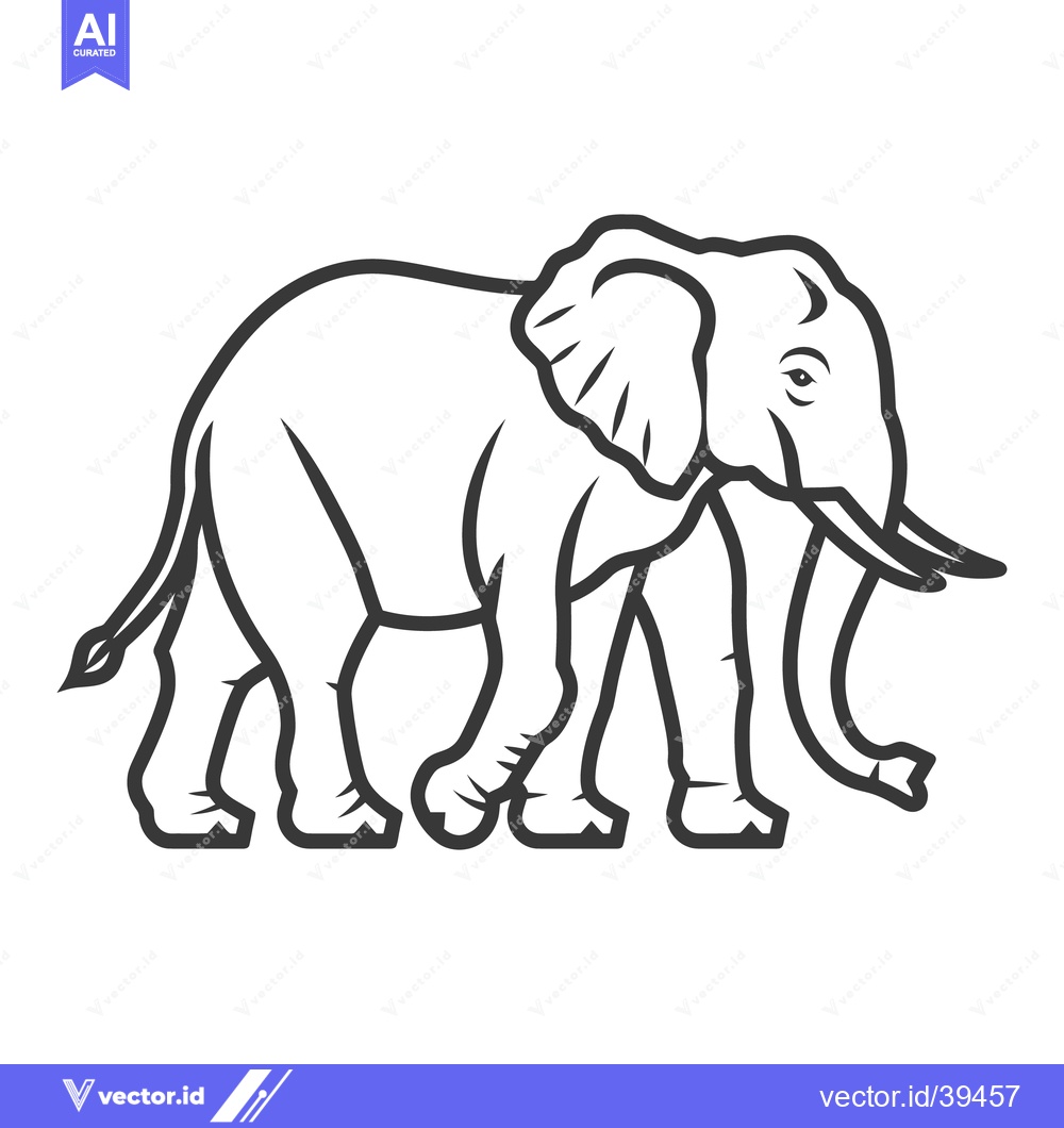 Premium Vector dari A monochrome outline illustration of a walking African elephant