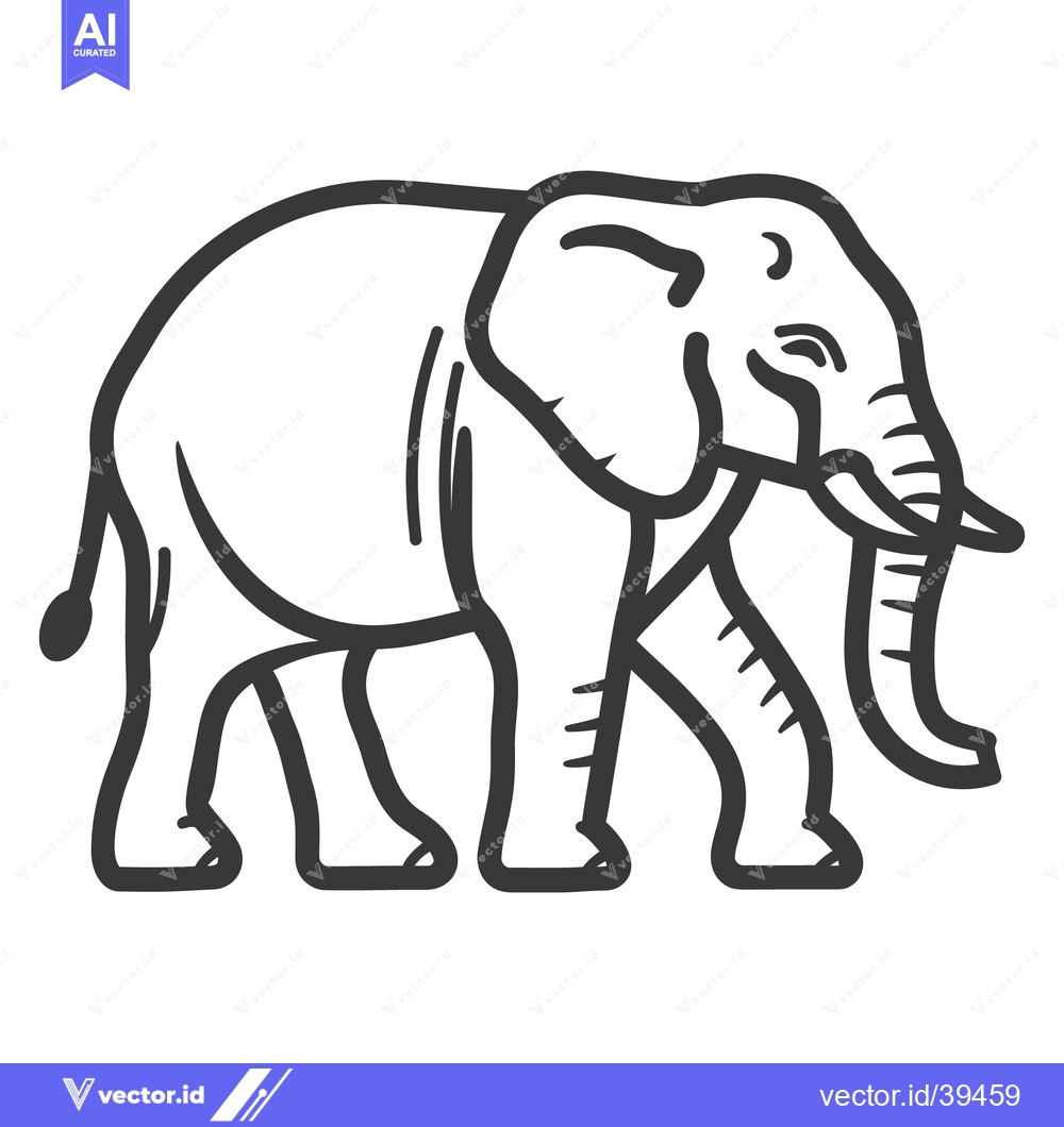 Premium Vector dari A walking smiling elephant rendered in a black and white outline