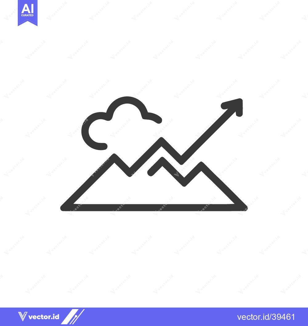 Premium Vector dari Ascending Arrow Over Mountain Peaks with Cloud, Line Art Icon