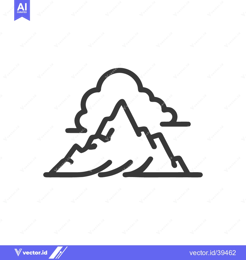 Premium Vector dari Minimalist Mountain Peak Icon with Cloud Cover, Outline Style