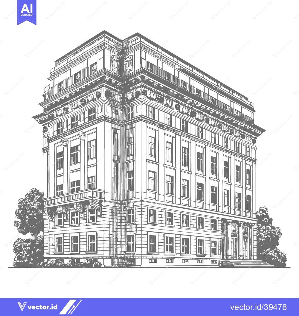 Premium Vector of Elegant Corner Building Architectural Sketch Drawing
