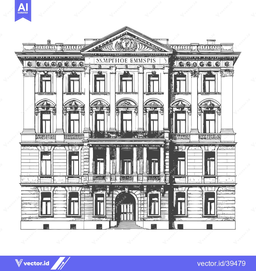 Premium Vector of Elegant Classical Building Architectural Sketch Drawing