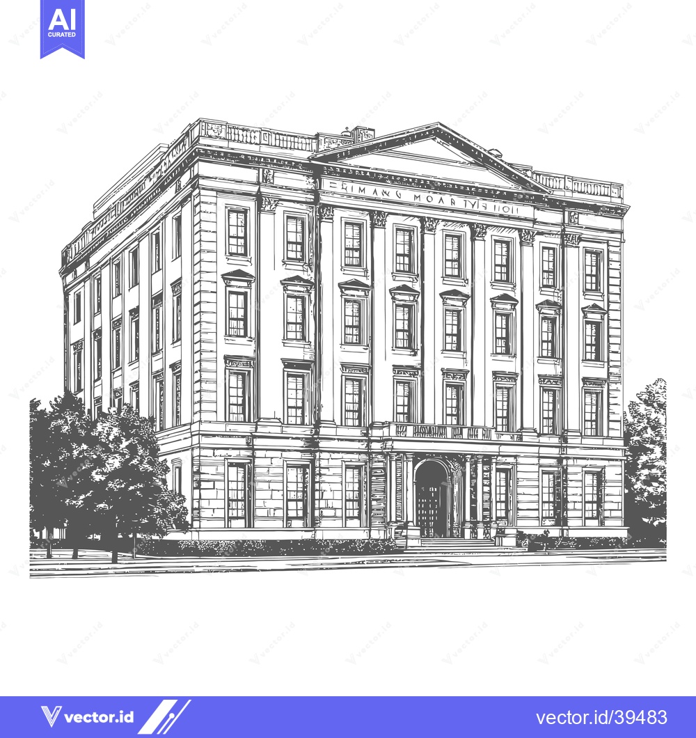 Premium Vector dari A Classical Style Building Stands Tall Amongst Trees