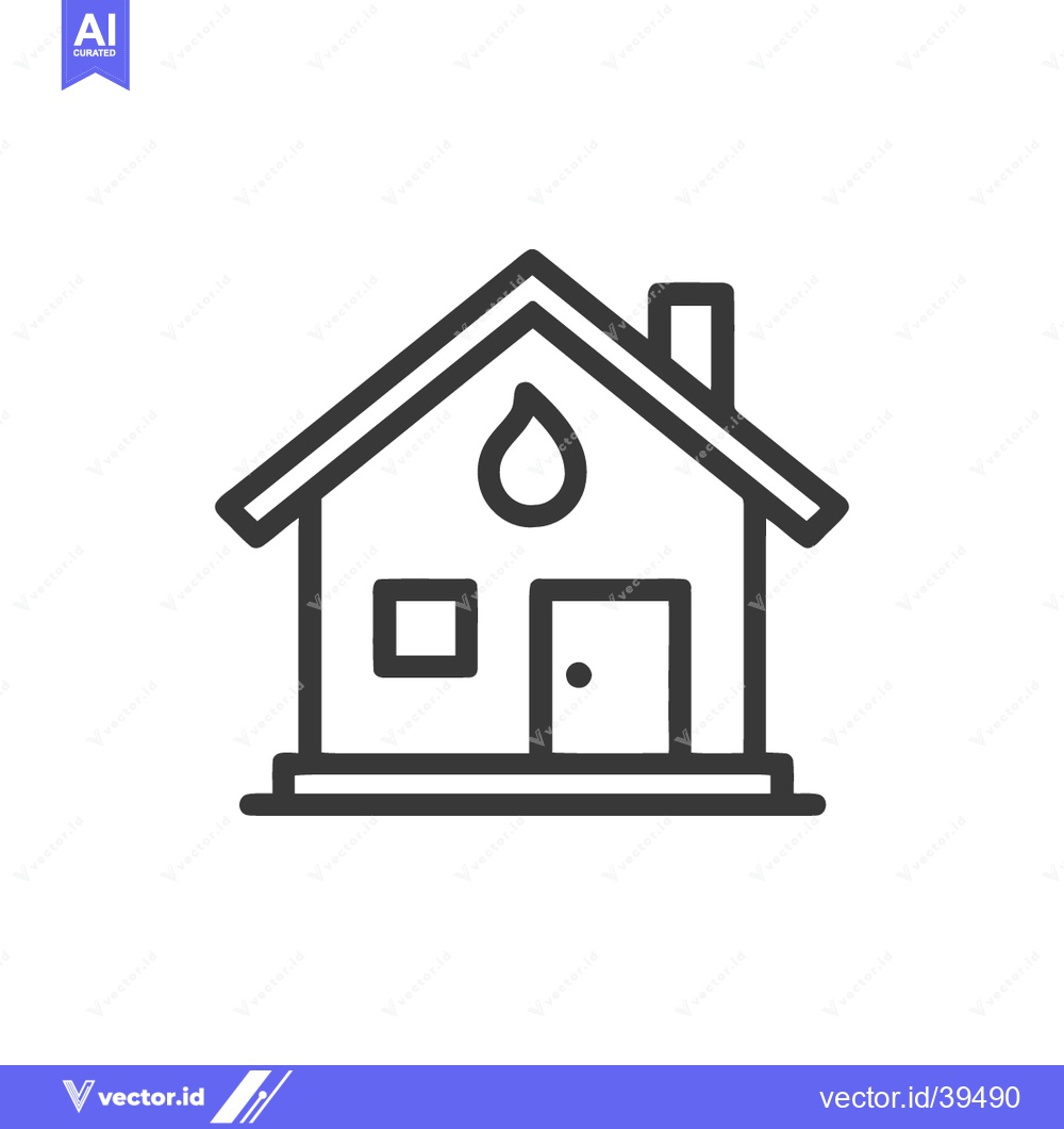 Premium Vector of Minimalist House Icon with Water Drop Symbol, Clean Line Art