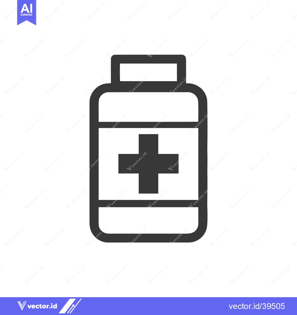 Premium Vector dari Minimalist Medicine Bottle Icon with Cross Symbol in Black and White
