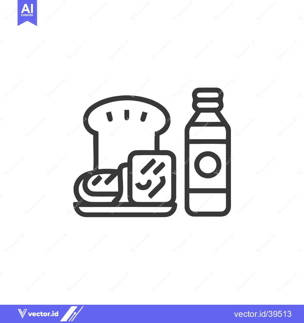 Premium Vector dari Minimalist Breakfast Icon: Bread, Butter, and Drink Bottle Outline