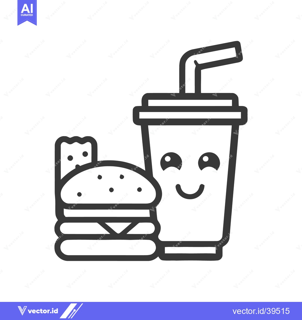 Premium Vector of Minimalist Fast Food Icon: Burger, Fries, and Smiling Soda Cup