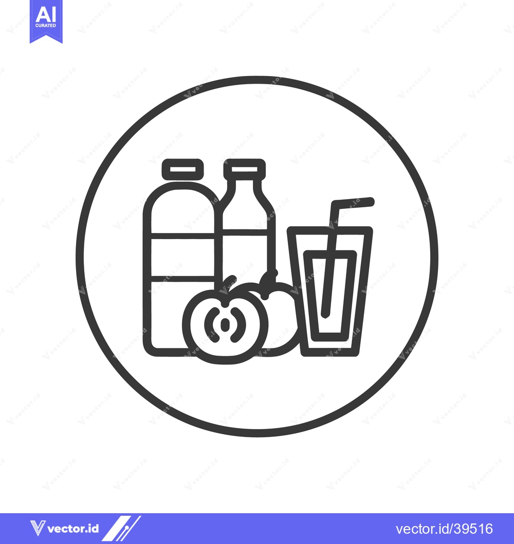 Premium Vector of Minimalist Icon: Fresh Juice, Apples, and Bottles in Circular Frame