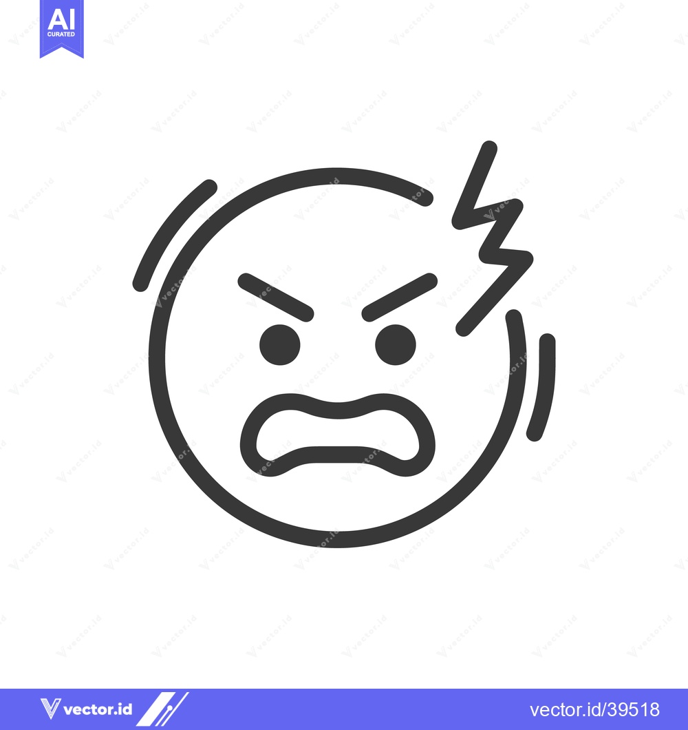 Premium Vector dari Furious Emoji Icon with Lightning Bolt, Dark Gray on White Background