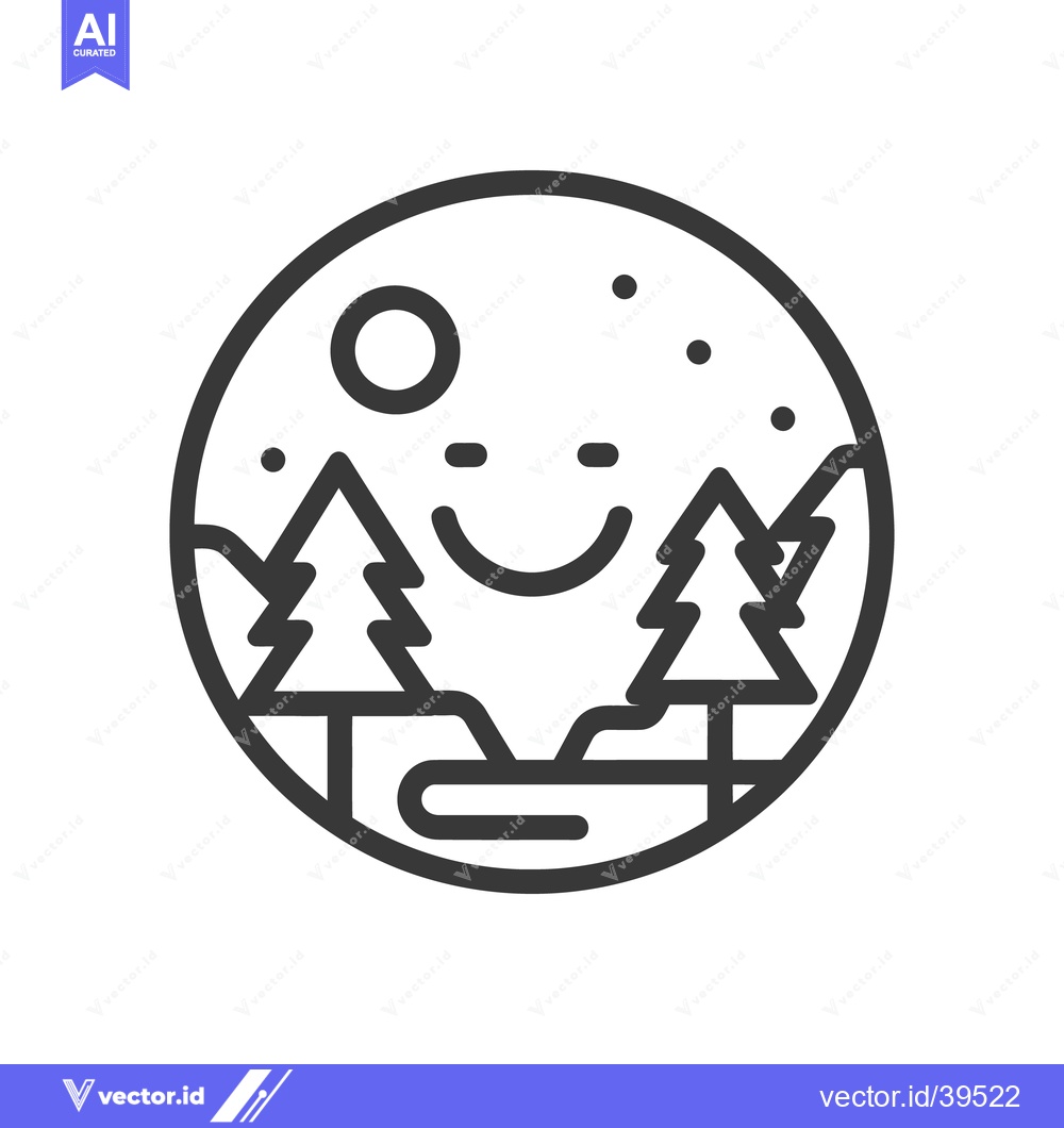 Premium Vector dari Minimalist Landscape Icon: Smiling Moon, Trees, and Hills in Circle Fr