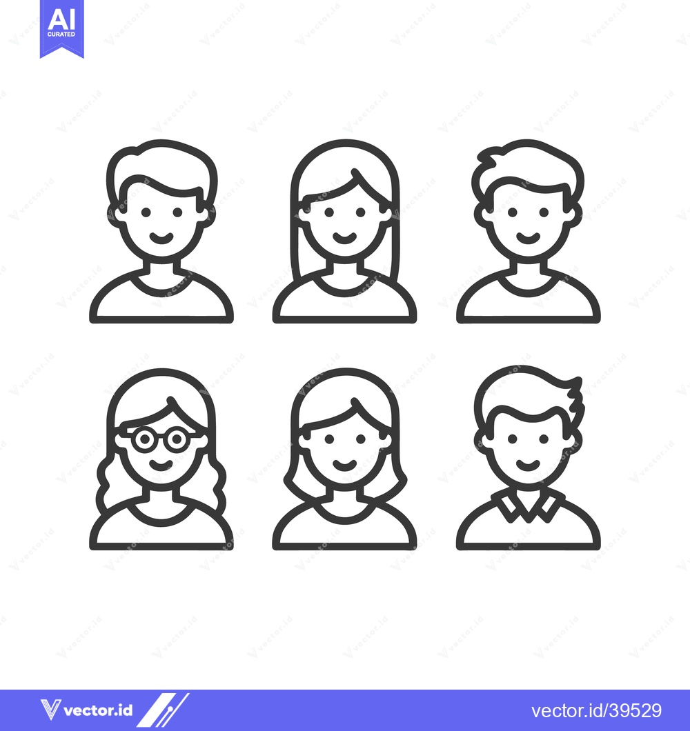 Premium Vector of Diverse People Icons: Minimalist Line Art Portraits on White Backgroun