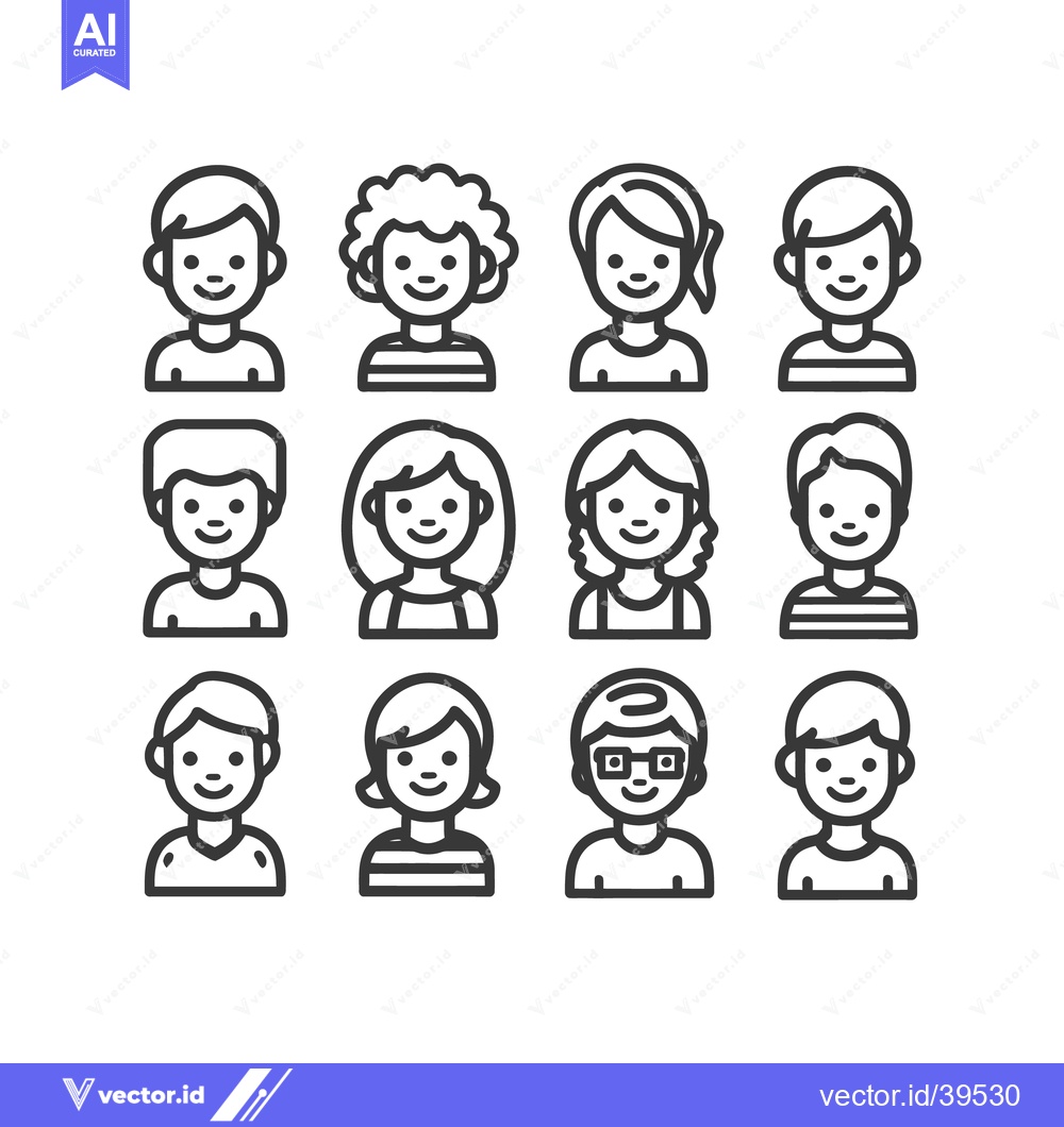 Premium Vector dari Diverse People Icons: Line Art Portraits of Men and Women Characters