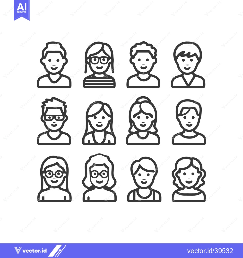 Premium Vector of Diverse People Icons: Line Art Portraits of Men and Women