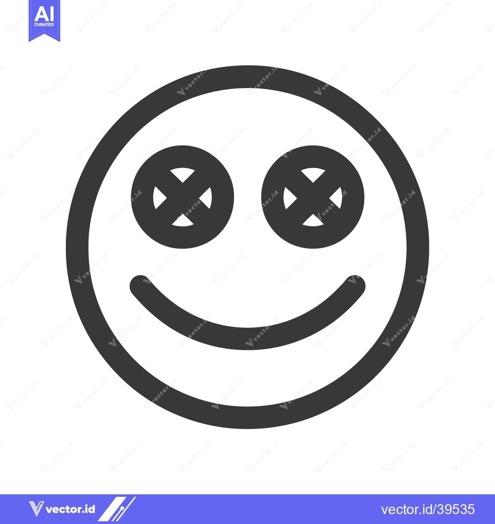 Premium Vector dari Button-Eyed Smiley Face: Minimalist Dark Gray Icon on White Background