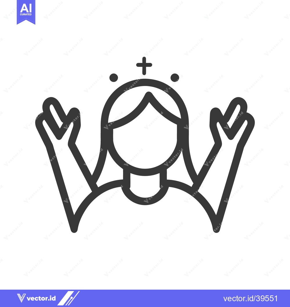 Premium Vector of Illustration depicting a woman with a cross and raised hands