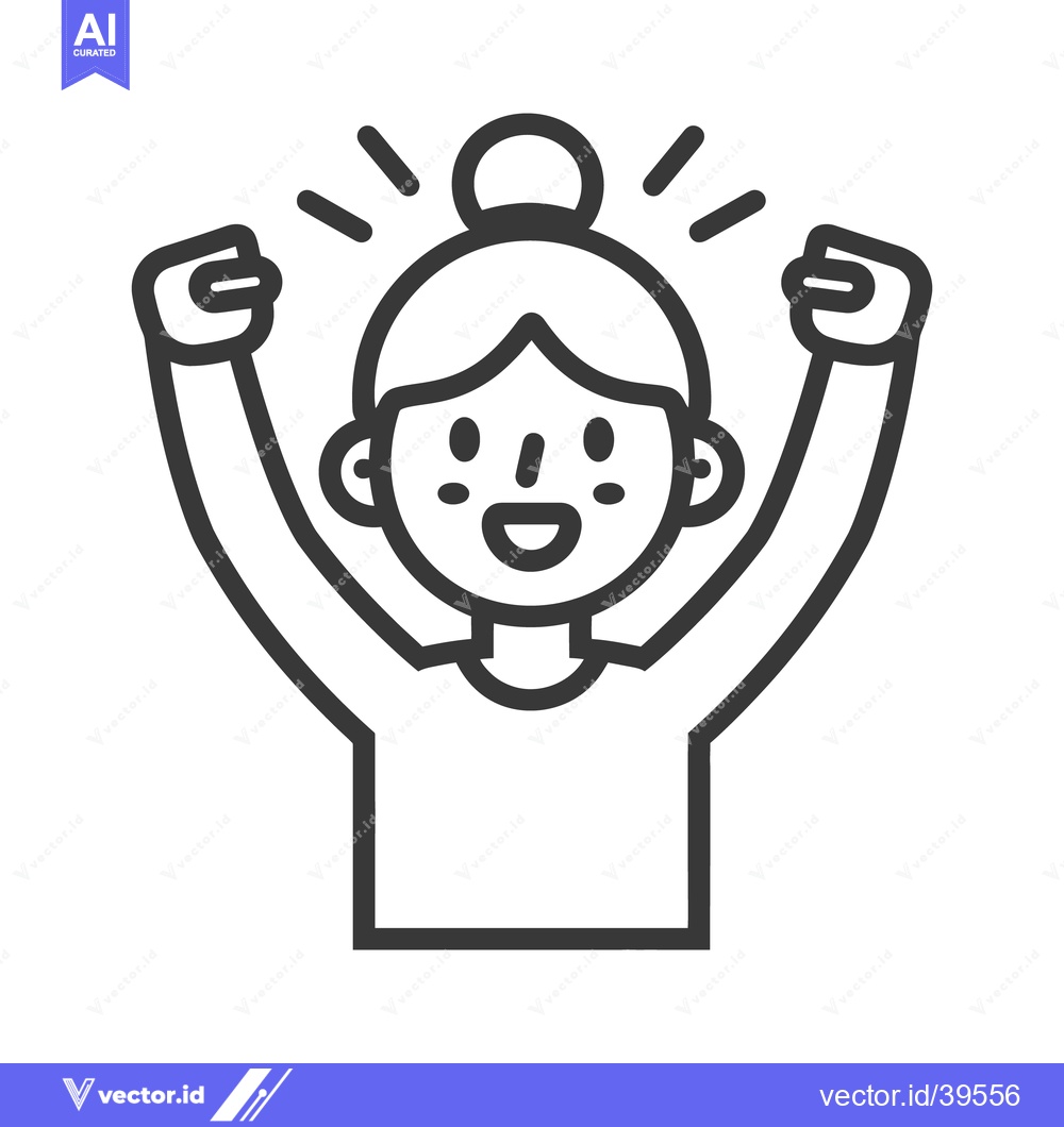 Premium Vector of A smiling cartoon figure celebrating success with raised arms