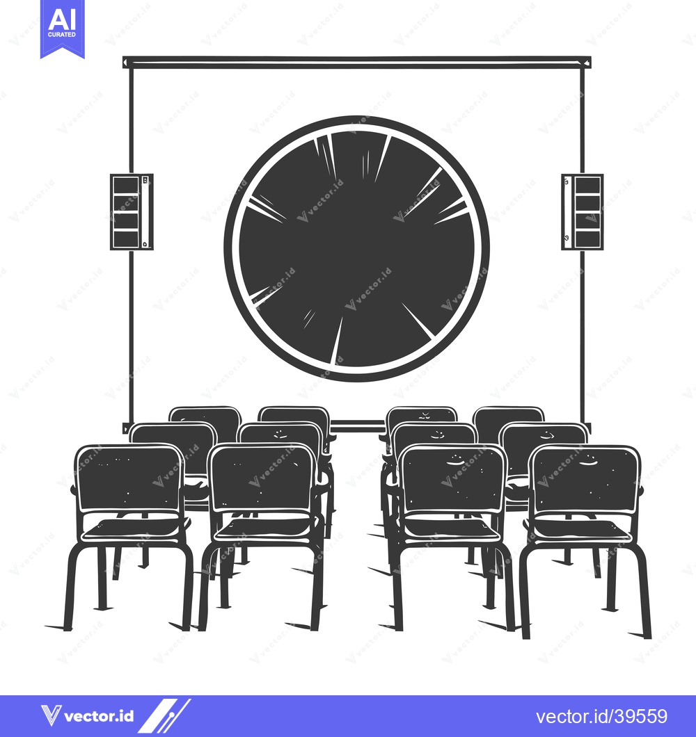 Premium Vector dari Empty classroom with a projector screen and chairs