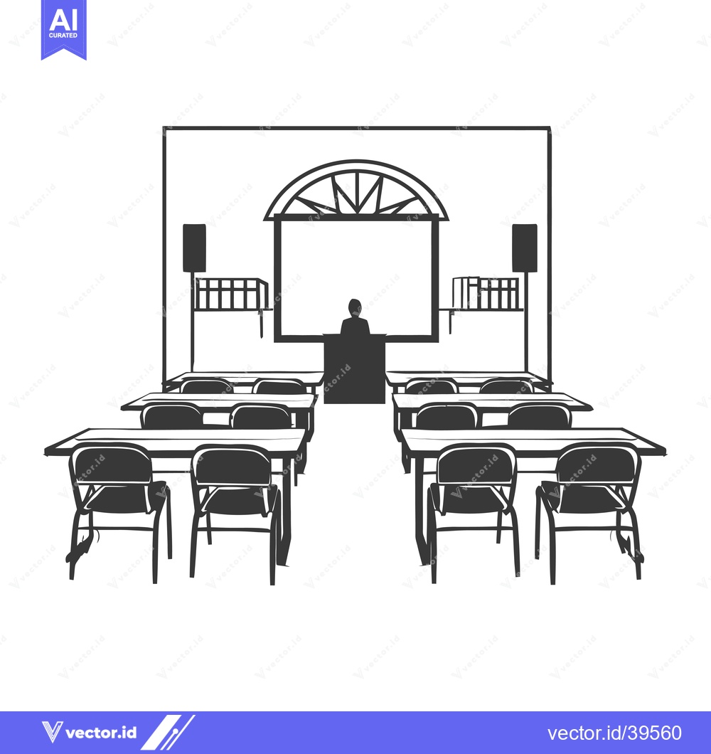 Premium Vector of Empty Classroom with Speaker and a Teacher at the Front