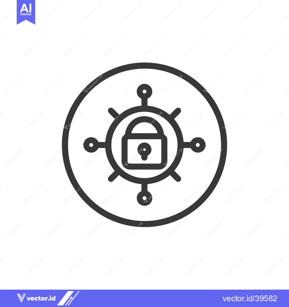Premium Vector dari Secure Network: Lock Icon with Connections in a Circle, Outline Style