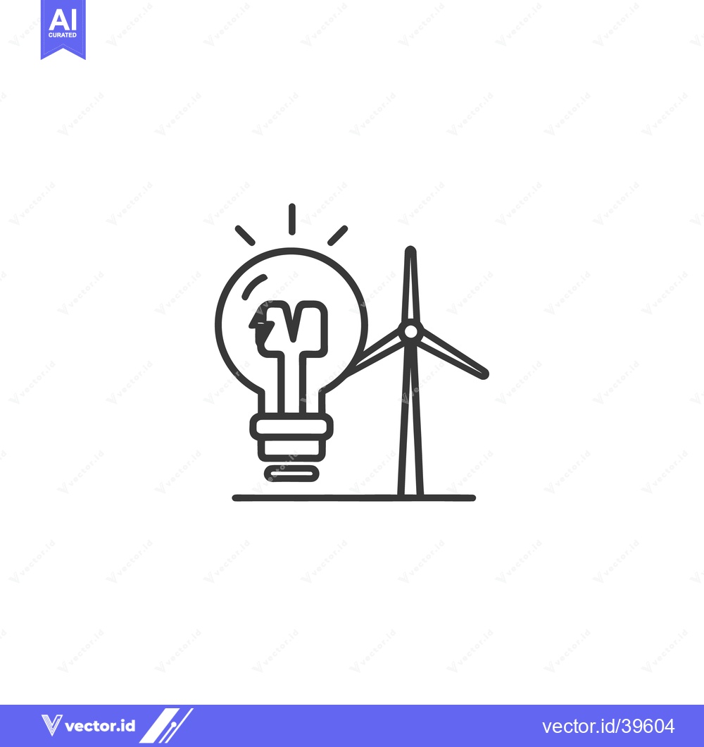 Premium Vector of Minimalist Icon: Wind Turbine Powering Light Bulb, Clean Energy Concep