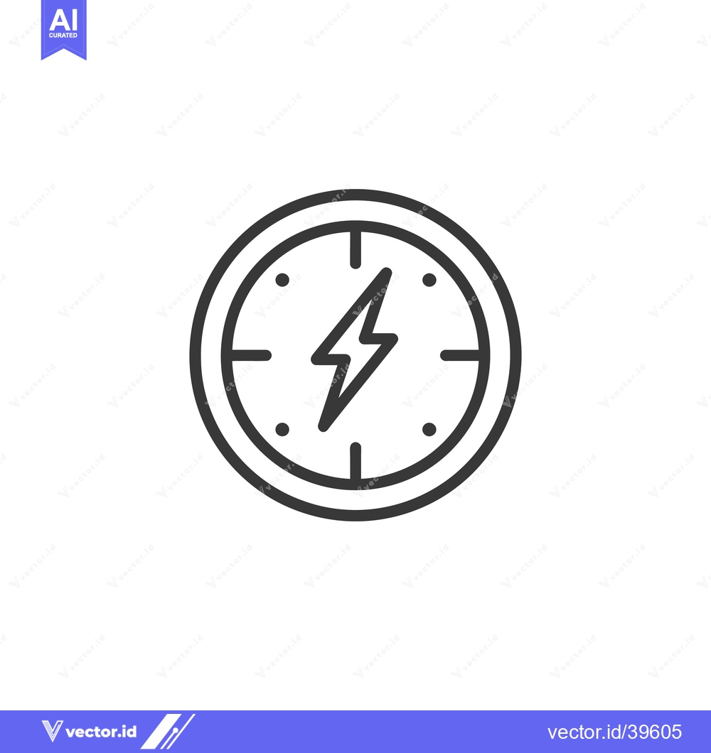 Premium Vector dari Energetic Time: Clock Face with Lightning Bolt, Modern Line Icon Desig