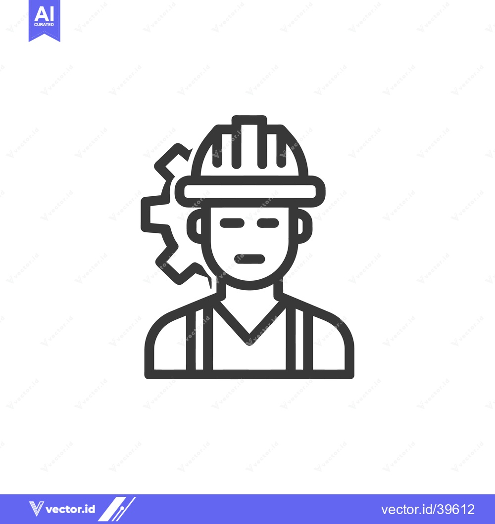 Premium Vector dari Line Art Icon: Engineer with Hard Hat and Gear Symbol