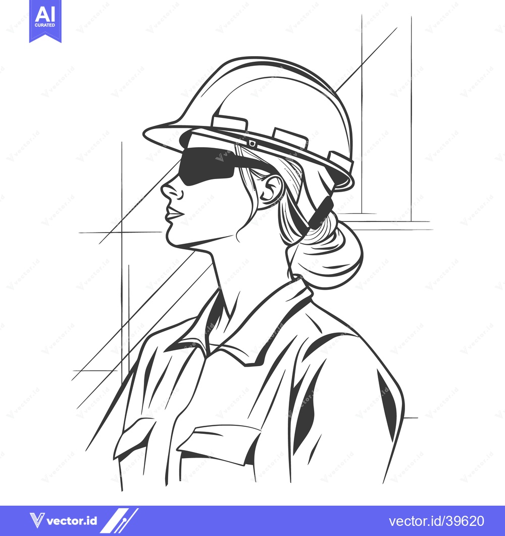 Premium Vector dari A woman wearing a hardhat and protective sunglasses
