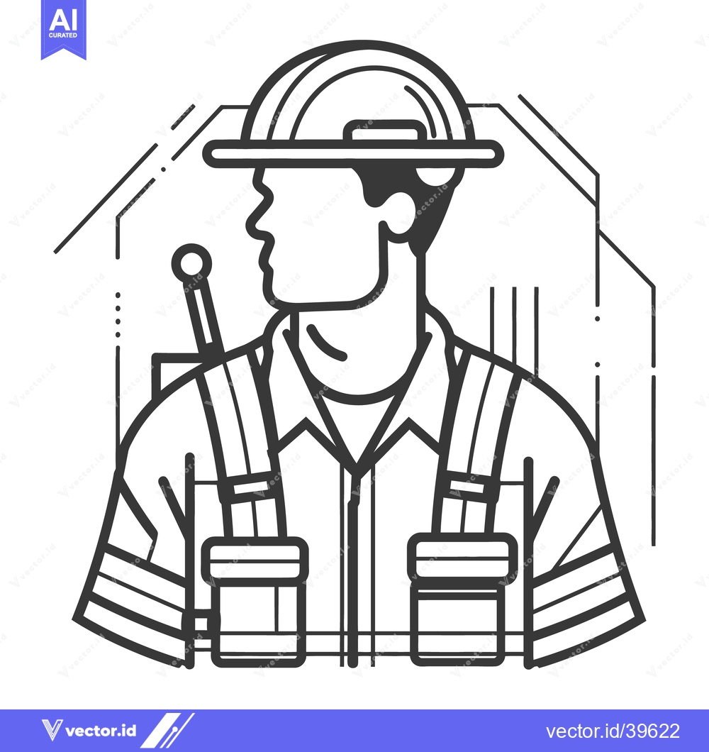 Premium Vector of An outlined illustration depicting a construction worker wearing prote